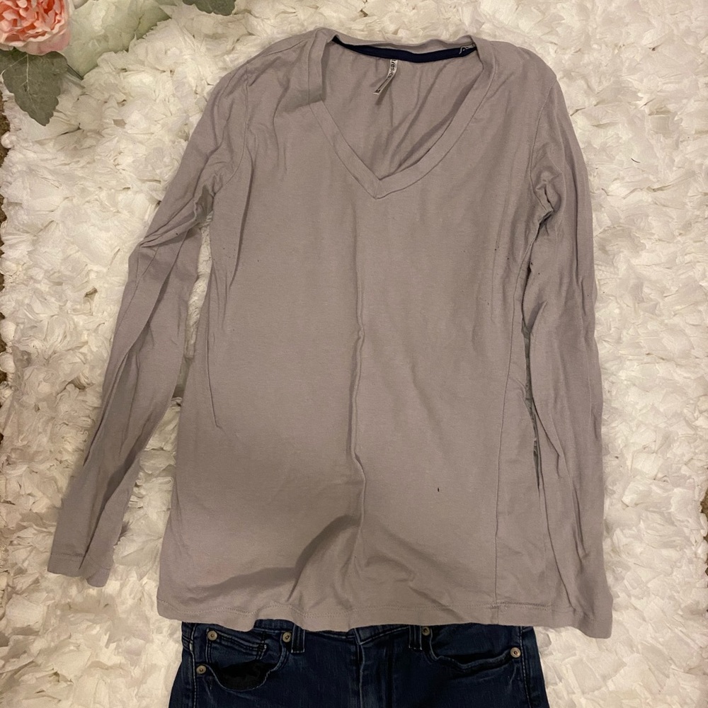 Lavender long sleeve shirt.